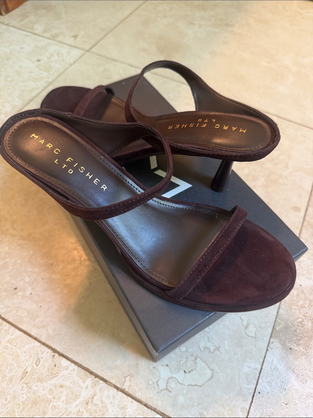 Marc Fisher Burgundy Suede Strappy Mid-Heels
